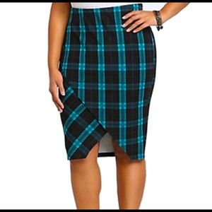 Torrid Blue Plaid Stretchy Pencil Skirt
